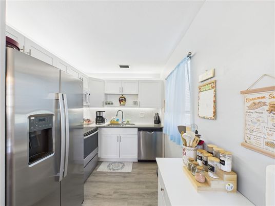 Interior, Kitchen, Stainless Steel Appliances, Wood Texture Flooring