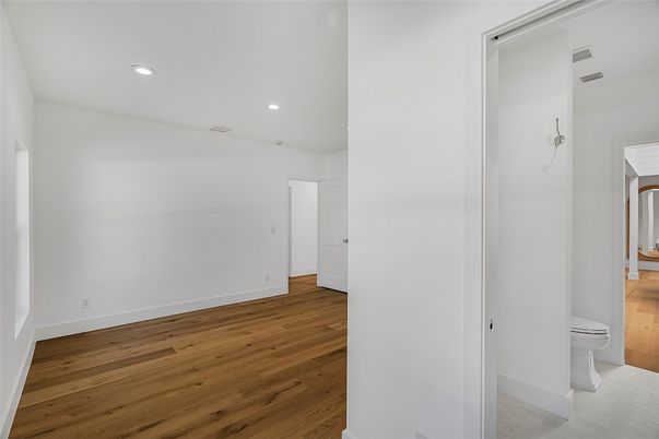 Bathroom, Empty room, Interior, Recessed Lighting, Wood Texture Flooring