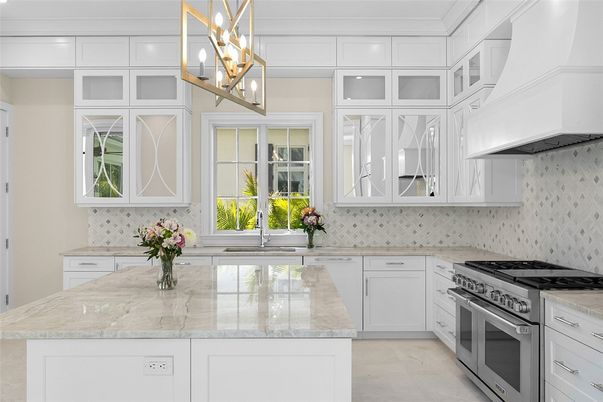Chandelier, Interior, Kitchen, Pendant Lights, Stainless Steel Appliances