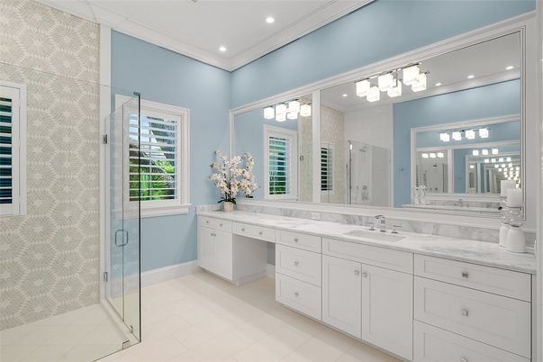 Bathroom, Dual Sink Vanities, Glass Shower, Interior, Recessed Lighting