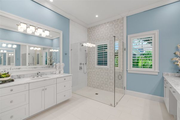 Bathroom, Dual Sink Vanities, Glass Shower, Interior, Recessed Lighting