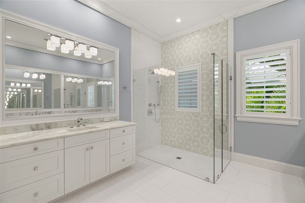 Bathroom, Dual Sink Vanities, Glass Shower, Interior, Recessed Lighting