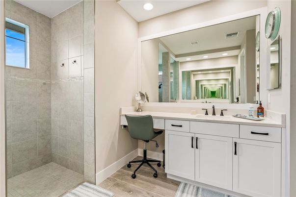 Bathroom, Interior, Recessed Lighting, Wood Texture Flooring