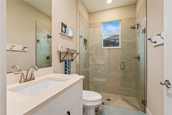 Bathroom, Glass Shower, Interior, Recessed Lighting