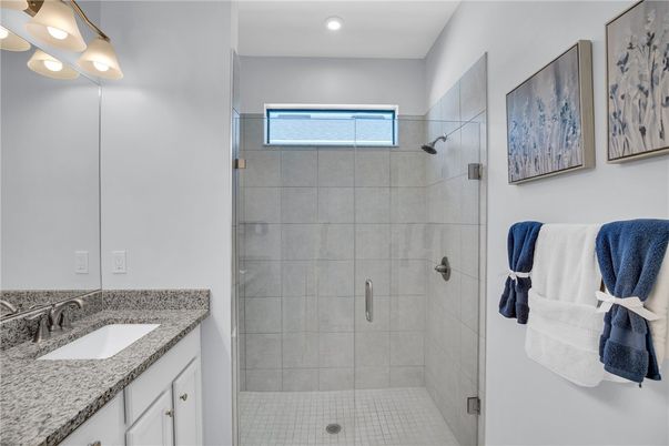 Bathroom, Glass Shower, Interior, Recessed Lighting