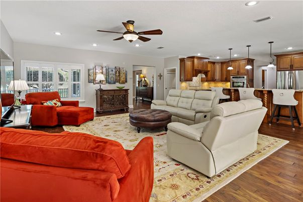 Interior, Kitchen, Living room, Pendant Lights, Recessed Lighting, Stainless Steel Appliances, Wood Texture Flooring