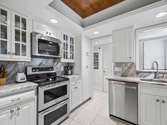 Interior, Kitchen, Recessed Lighting, Stainless Steel Appliances, Wooden Ceilings