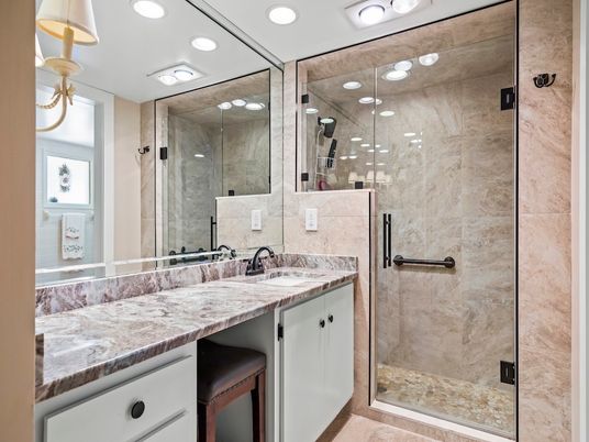 Bathroom, Glass Shower, Interior, Recessed Lighting