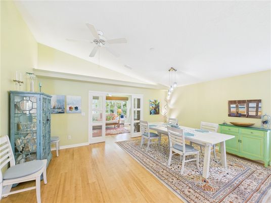 Dining room, Interior, Pendant Lights, Wood Texture Flooring