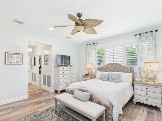 Bedroom, Interior, Recessed Lighting, Wood Texture Flooring