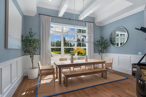 Dining room, Interior, Recessed Lighting, Wood Texture Flooring