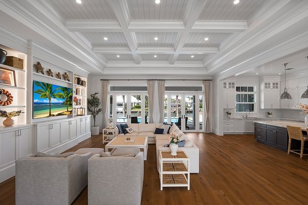 Interior, Kitchen, Living room, Pendant Lights, Recessed Lighting, Wood Texture Flooring