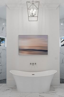 Bathroom, Free Standing Baths, Interior, Marble, Marble Walls, Pendant Lights