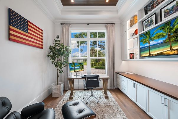 Home Office, Interior, Recessed Lighting, Wood Texture Flooring