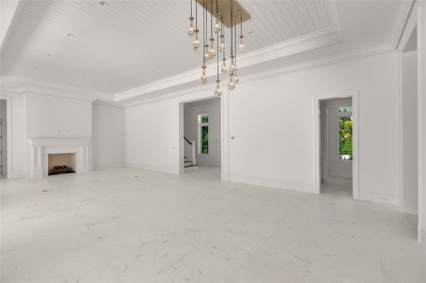 Empty room, Fireplace, Interior, Pendant Lights, Recessed Lighting