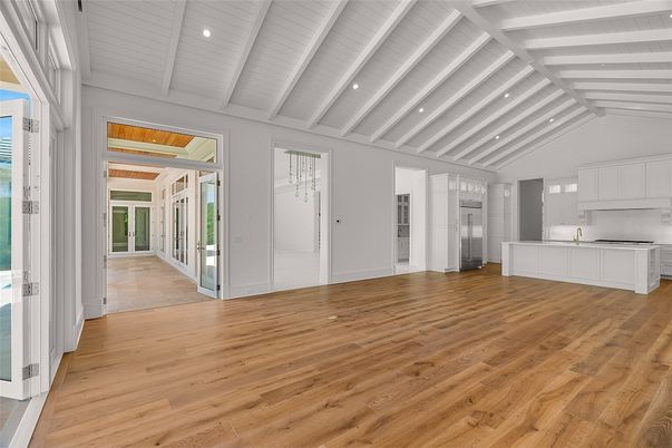 Empty room, Interior, Kitchen, Recessed Lighting, Wood Texture Flooring
