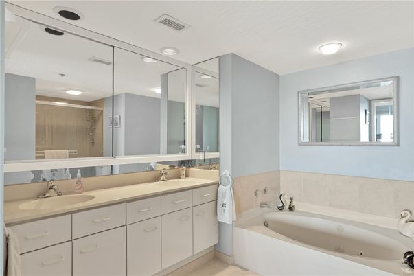 Bathroom, Dual Sink Vanities, Glass Shower, Interior, Recessed Lighting