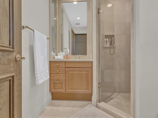 Bathroom, Glass Shower, Interior, Recessed Lighting