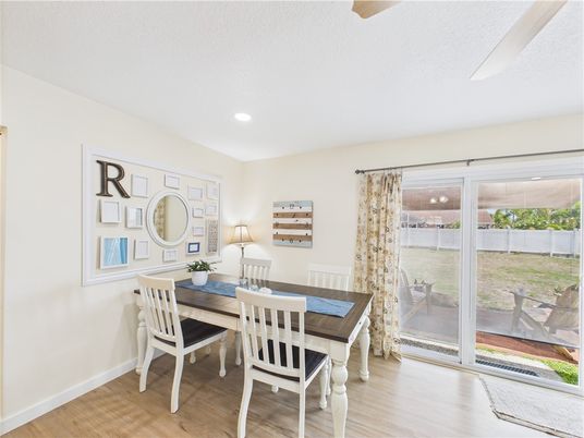 Dining room, Interior, Recessed Lighting, Wood Texture Flooring