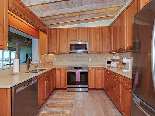Interior, Kitchen, Stainless Steel Appliances, Wooden Beams, Wooden Ceilings, Wood Texture Flooring