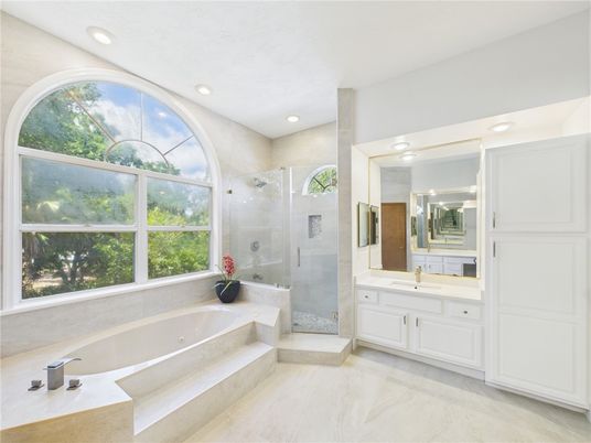 Bathroom, Glass Shower, Interior, Marble, Recessed Lighting