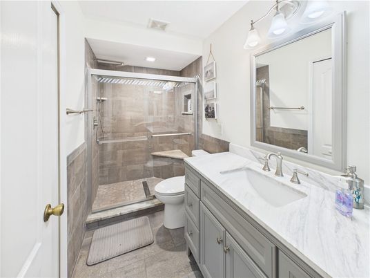 Bathroom, Glass Shower, Interior, Recessed Lighting