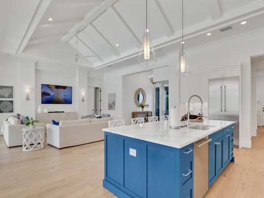 Interior, Kitchen, Living room, Pendant Lights, Recessed Lighting, Wood Texture Flooring