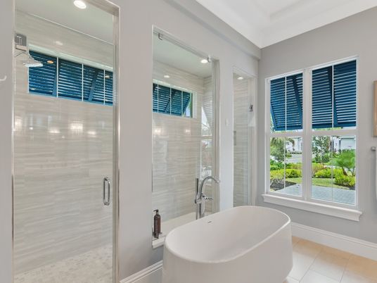Bathroom, Free Standing Baths, Glass Shower, Interior, Recessed Lighting