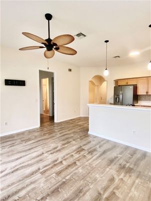 Interior, Kitchen, Pendant Lights, Wood Texture Flooring