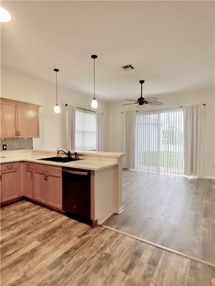 Interior, Kitchen, Pendant Lights, Wood Texture Flooring