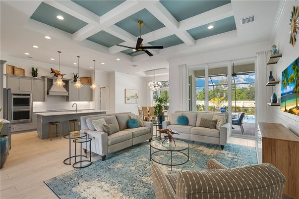 Dining room, Fireplace, Interior, Kitchen, Living room, Pendant Lights, Recessed Lighting, Stainless Steel Appliances, Wood Texture Flooring