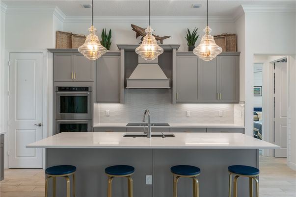 Interior, Kitchen, Pendant Lights, Stainless Steel Appliances, Wood Texture Flooring