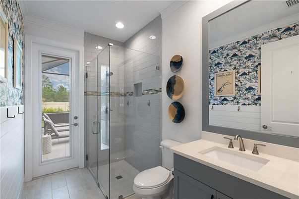 Bathroom, Glass Shower, Interior, Recessed Lighting