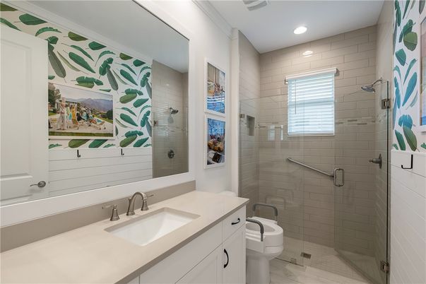 Bathroom, Glass Shower, Interior, Recessed Lighting