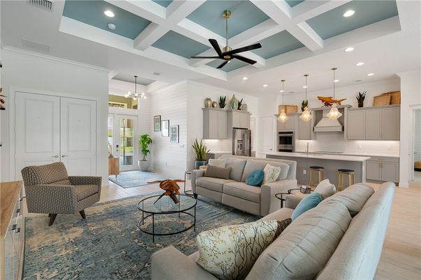 Interior, Kitchen, Living room, Pendant Lights, Recessed Lighting, Stainless Steel Appliances, Wood Texture Flooring