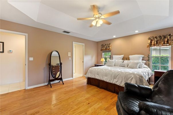 Bedroom, Interior, Recessed Lighting, Wood Texture Flooring