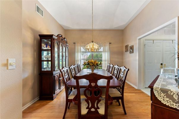 Dining room, Interior, Pendant Lights, Wood Texture Flooring