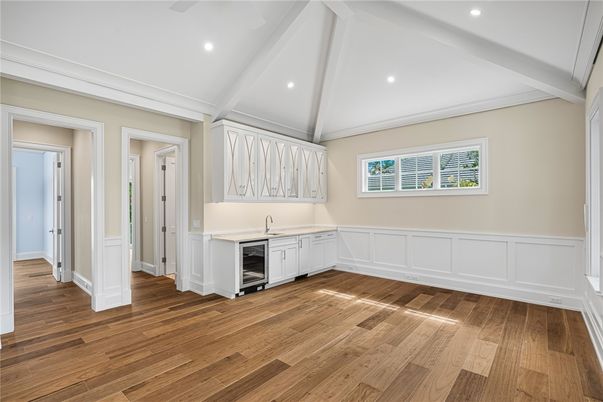 Empty room, Interior, Kitchen, Recessed Lighting, Wood Texture Flooring