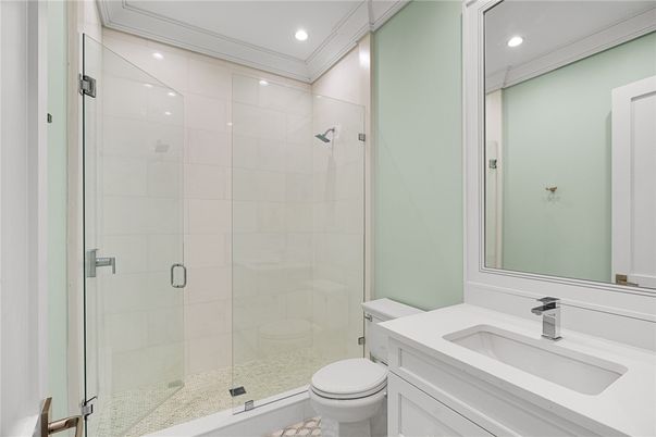 Bathroom, Glass Shower, Interior, Recessed Lighting