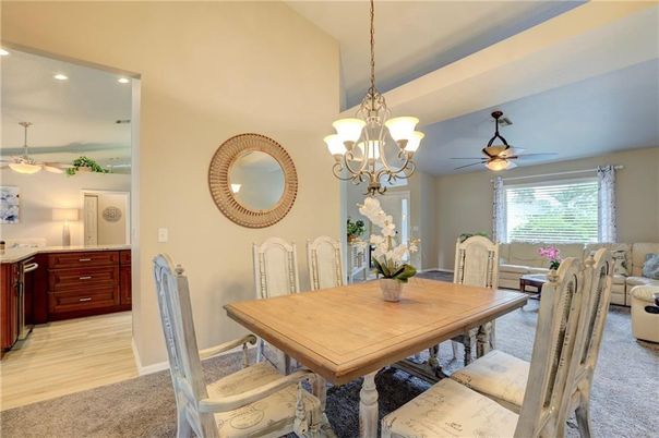 Chandelier, Dining room, Interior, Living room, Pendant Lights, Recessed Lighting, Wood Texture Flooring