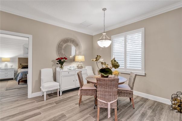 Bedroom, Dining room, Interior, Pendant Lights, Wood Texture Flooring