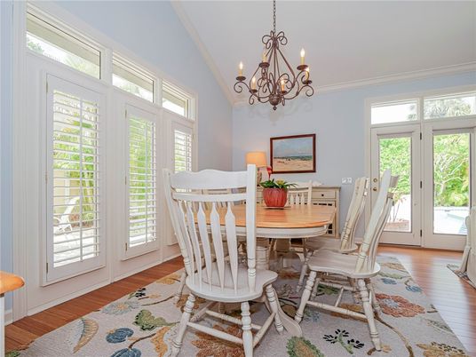 Chandelier, Dining room, Interior, Wood Texture Flooring