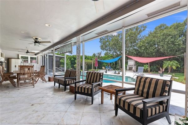 Dining room, Interior, Pool, Recessed Lighting, Sun Room