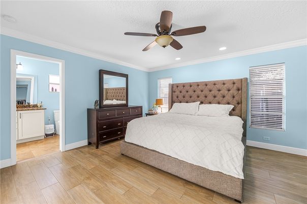 Bedroom, Interior, Recessed Lighting, Wood Texture Flooring