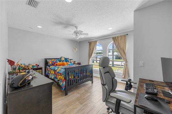 Bedroom, Home Office, Interior, Recessed Lighting, Wood Texture Flooring