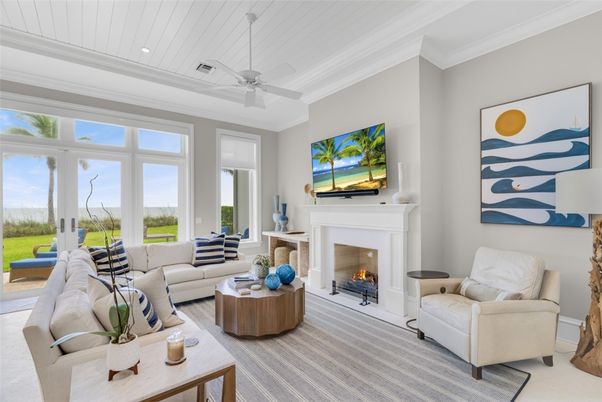 Fireplace, Interior, Living room, Recessed Lighting, Water
