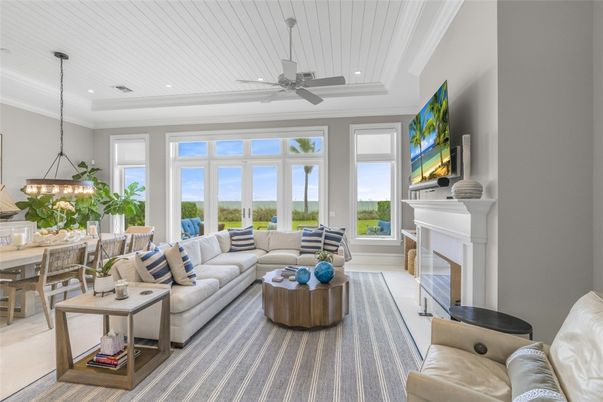 Chandelier, Dining room, Fireplace, Interior, Living room, Pendant Lights, Recessed Lighting