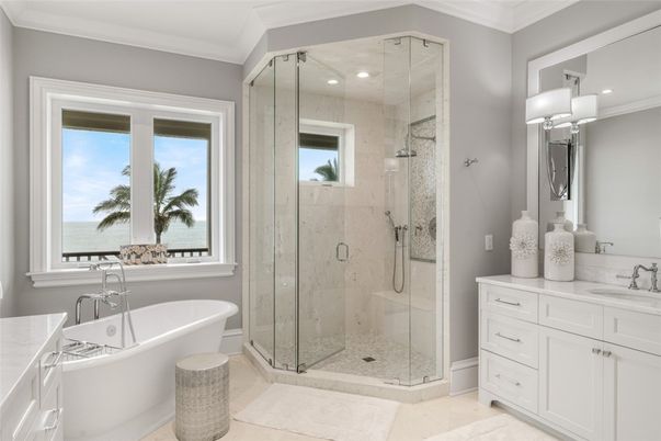 Bathroom, Glass Shower, Interior, Recessed Lighting, Water