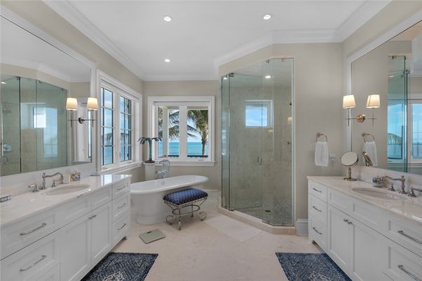 Bathroom, Dual Sink Vanities, Free Standing Baths, Glass Shower, Interior, Recessed Lighting