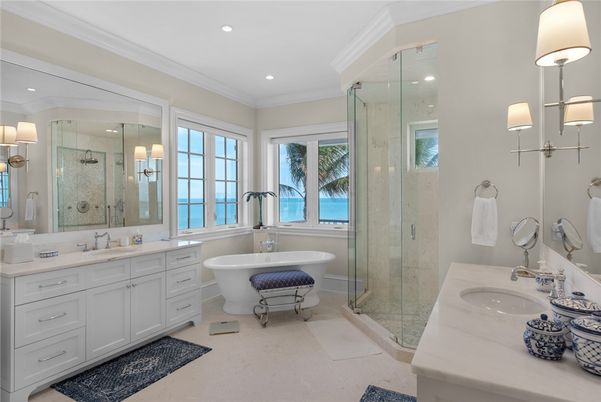Bathroom, Dual Sink Vanities, Free Standing Baths, Glass Shower, Interior, Recessed Lighting, Water